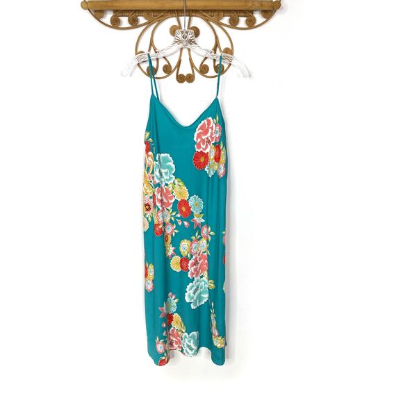 NATORI CYPRUS Floral CHEMISE blue cami dress L - Picture 2 of 8